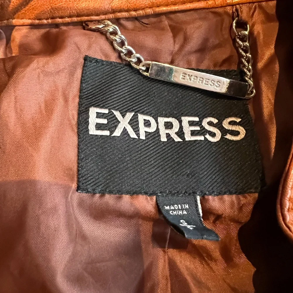 Express Women's Cognac Tan Moto Faux Leather Jacket Small/Petite - Picture 3 of 5